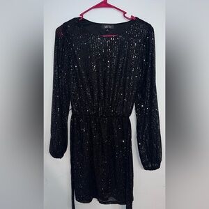 Black sequin dress with belt